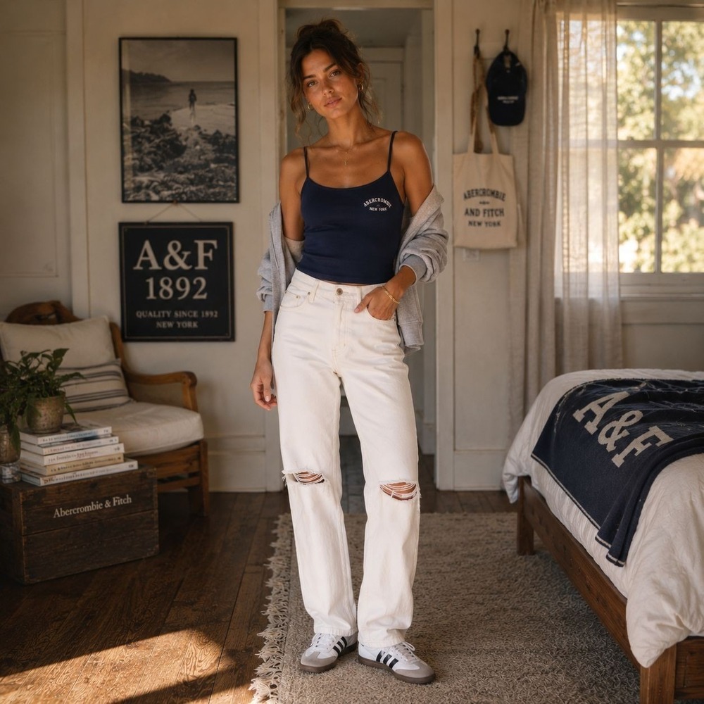 ABERCROMBIE & FITCH New Women's Jeans Baggy Low Rise Distressed 29 8s White - Picture 1 of 16